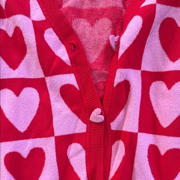 Red and Pink Heart-Print Button-Front Cardigan - Picture 5 of 11